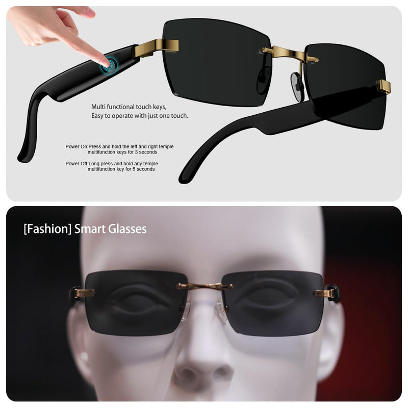 Smart Glasses, Bluetooth sungglasses, frameless lenses, built-in microphone and speaker, Athletic/Outdoor UV Protection and Voice Control,Unisex