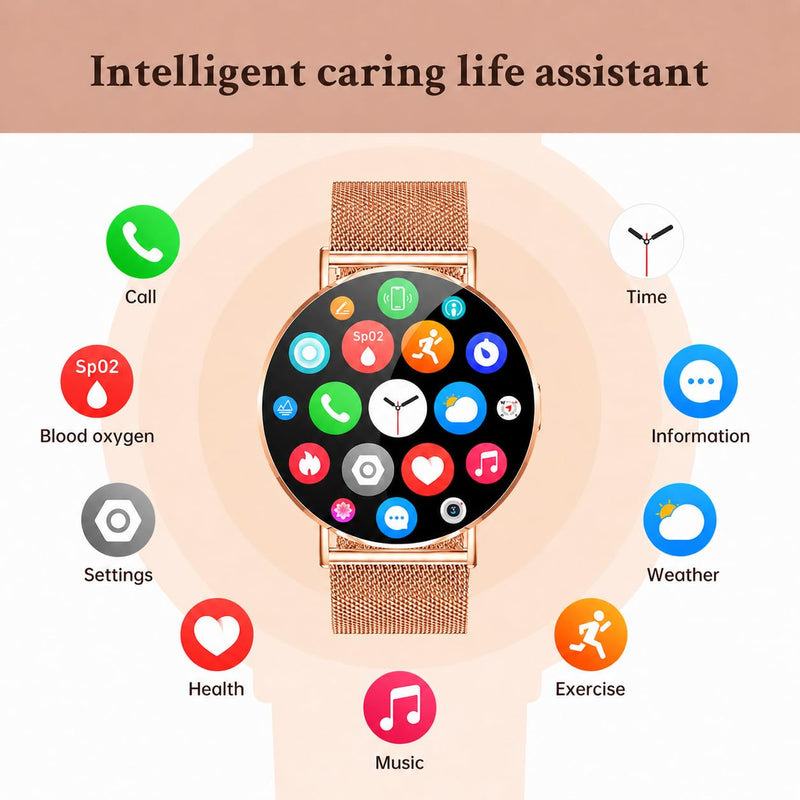 Smart Watches for Women, Rose Gold 41mm Ultra-Slim Dressy Watch | Bluetooth calls, 1.32" AMOLED, lightweight metal band; less bulky on smaller wrists, compatible with iPhone and Android