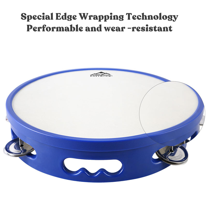 EASTROCK 8 inch Tambourine Hand Held Drum Bell Birch Metal Jingles Percussion Musical Jingles Bell Tambourine Musical Instrument for KTV Party Church Blue