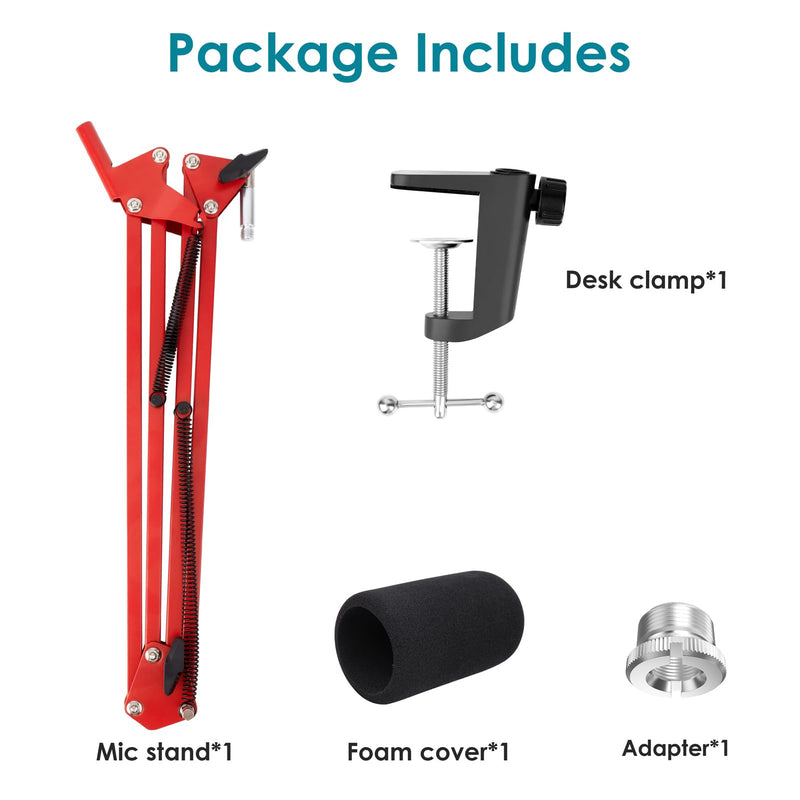 Red Mic Arm Compatible with HyperX QuadCast S - Premium QuadCast S Microphone Boom Arm for Gaming, Streaming by YOUSHARES Red