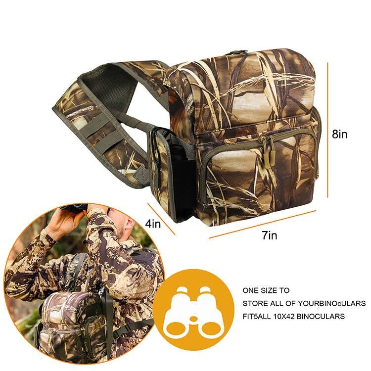 Binocular Harness, Bino Harness Chest Pack with Rangefinder Pouch, Bino Straps Secure Your Binoculars, Holds rangefinders, Phones, Bullets etc, for Bird Watching, Hunting, Travel, Sports Yellow Camo