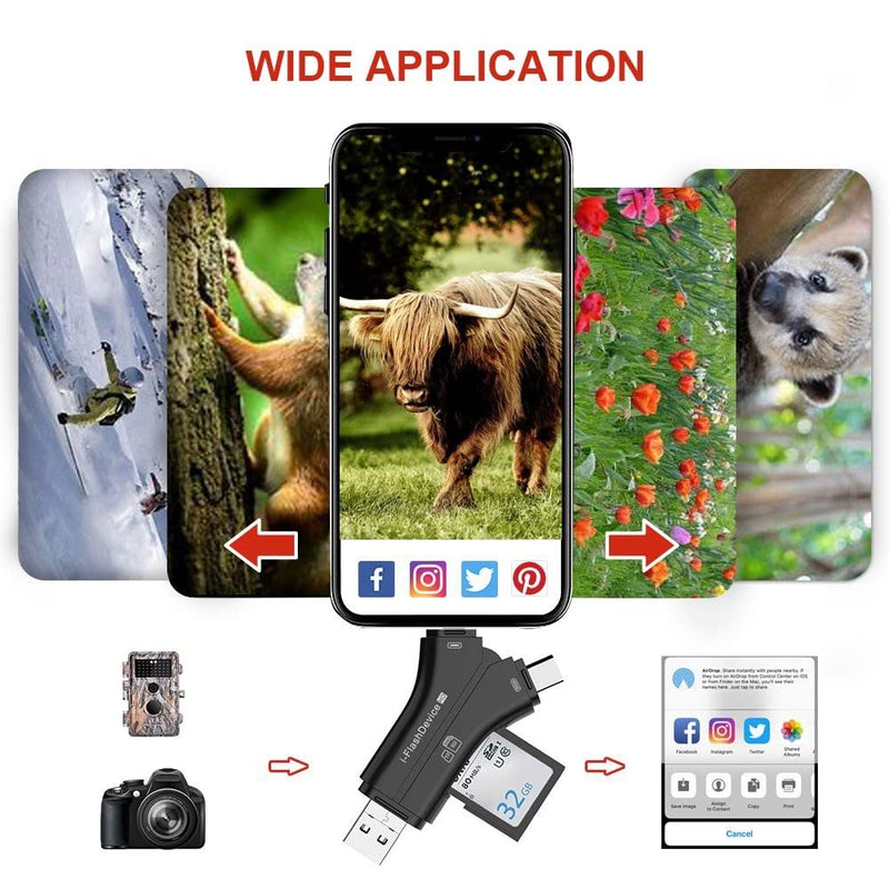 Game & Trail Camera SD Card Reader Viewer, Hunting Deer Camera Micro SD Memory Card Reader, Sports Action Camera & IP Camera SD Card Reader Viewer for Smart Cell Phone