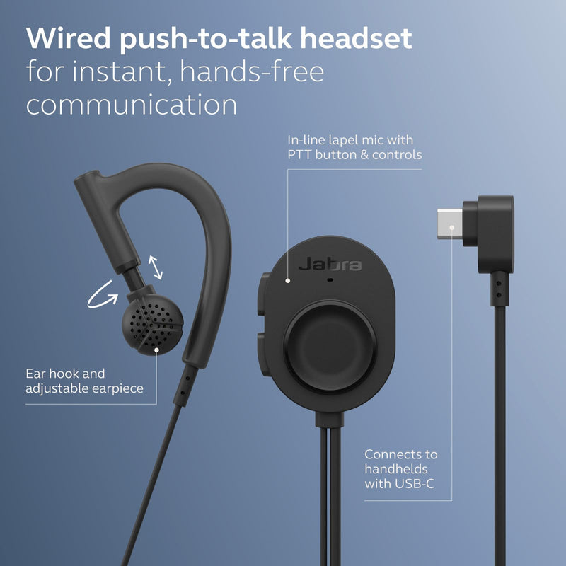 Jabra Perform 10 Wired PTT Earpiece with in-Line Clip-On Noise-Cancelling Microphone, Android Devices Only, Works with Walkie Talkie app in Microsoft Teams, Zello and Zebra, USB-C Connectivity, Black Corded