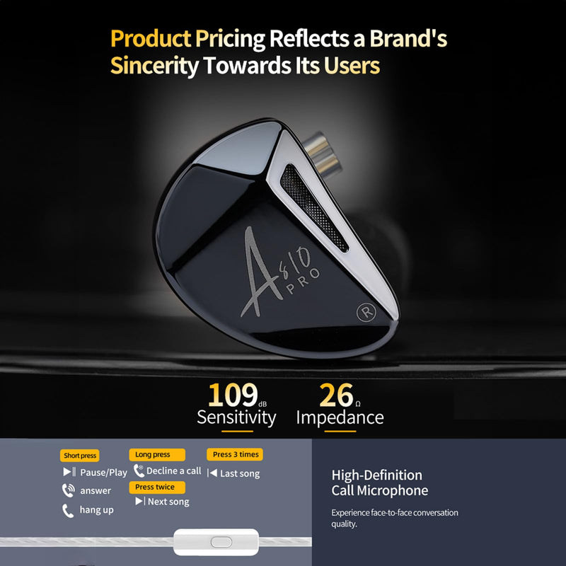 Linsoul x KZ AS10 PRO 5BA Wired Earbuds HiFi in-Ear Earphones | with Mirror Polygon Faceplate, 2 Pin Detachable Cable for Audiophile, with Mic