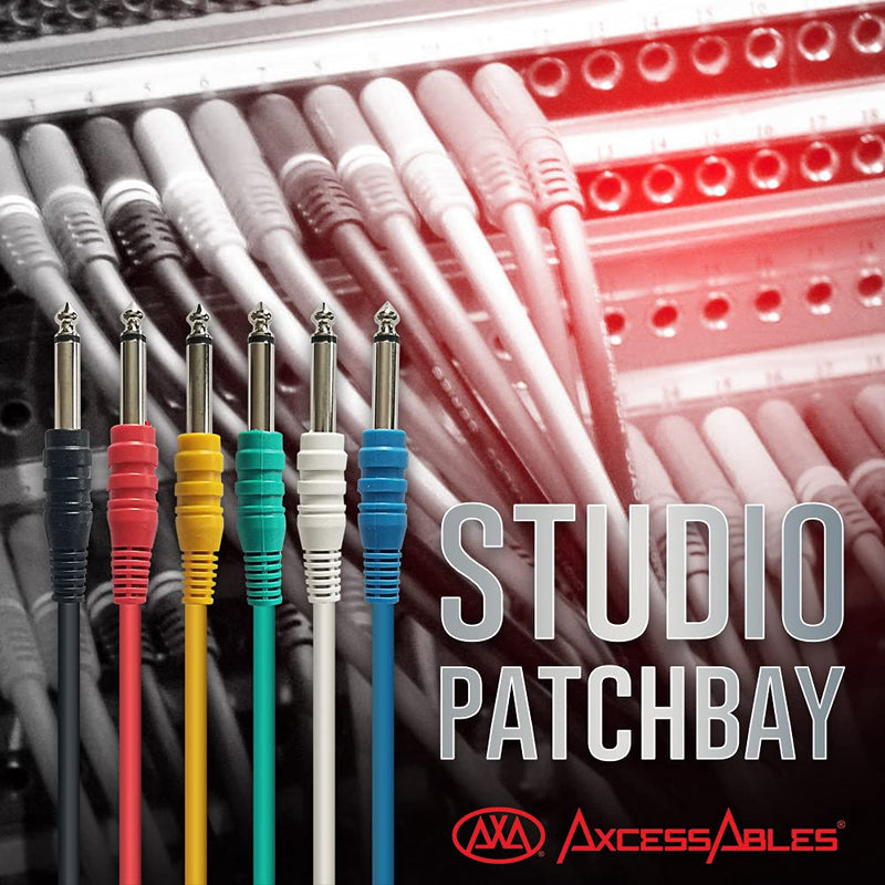 [AUSTRALIA] - AxcessAbles 1/4 (6.35mm) TS to 1/4 (6.35mm) TS Unbalanced Mono Multi-Color Patch Cables 6 Pack (3ft) Outboard Gear & Patchbay Studio Cables External Effects Digital Analog Effects 3ft - 6PK 
