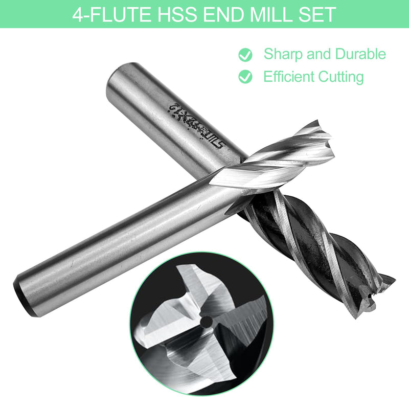 Riloventa 10 Pieces 4 Flute End Mill Cutter High Speed Steel CNC Router Bit Straight Shank Drill Bits CNC Router Bits Groove Cutter Metal with Storage Box for 2/3/4/5/6/7/8/9/10/12mm