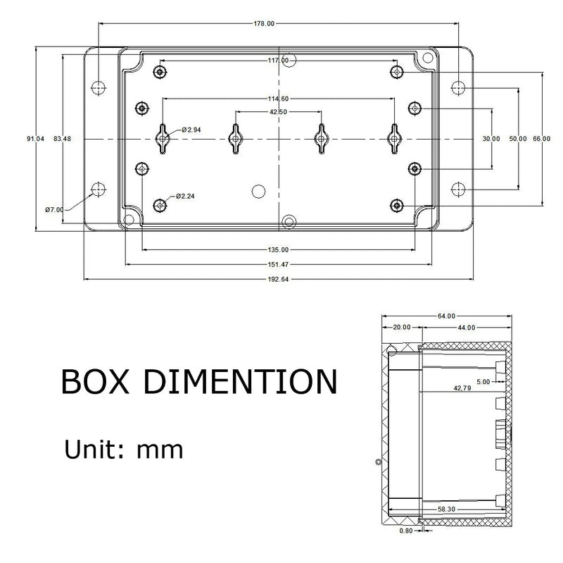 Therlan Junction Box Black Waterproof Electronic Housing Plastic, IP65 Junction Box ABS Housing Junction Box Surface-Mounted Distribution Box Outdoor Waterproof Distribution Box Black (158 x 90 x 60 158 x 90 x 60 mm