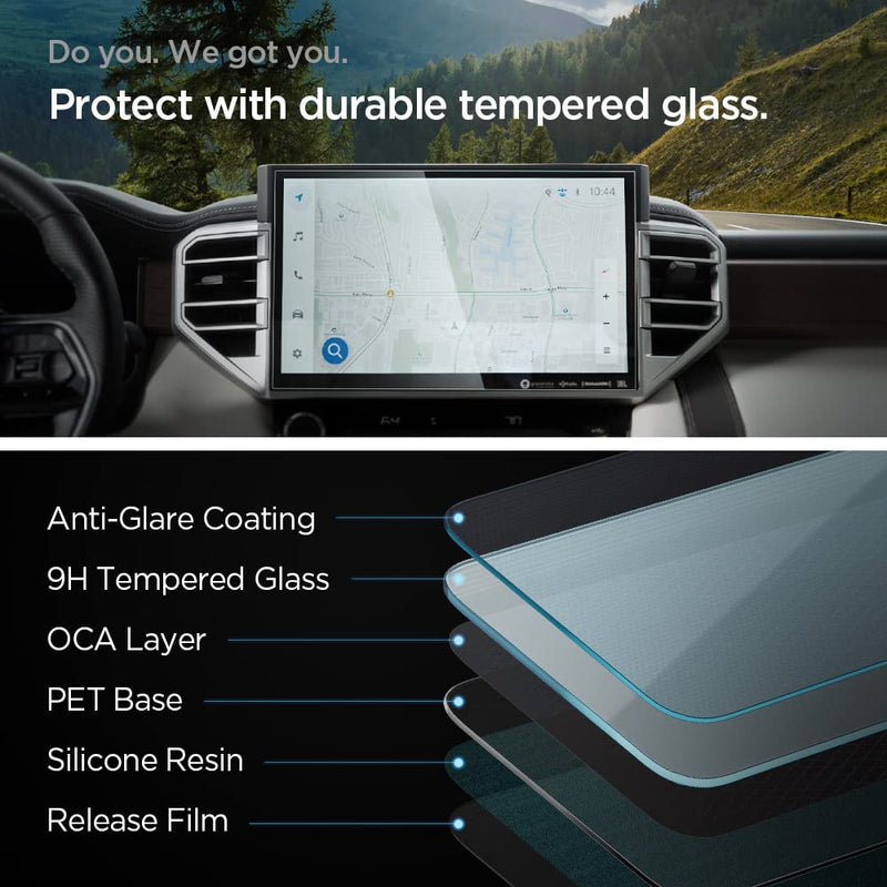Spigen Tempered Glass Screen Protector [GlasTR Slim] designed for Toyota Tundra (2022/2023/2024), Toyota Sequoia (2023/2024) 14 inch Dashboard Touchscreen - Matte/Anti Finger Print
