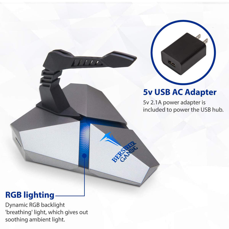 LOKI Gaming Mouse Bungee Stand - RGB LED Lights - 4 Port USB 3.0 Hub with Active Power - Micro SD Card Reader Slot - PC; Mac; Linux