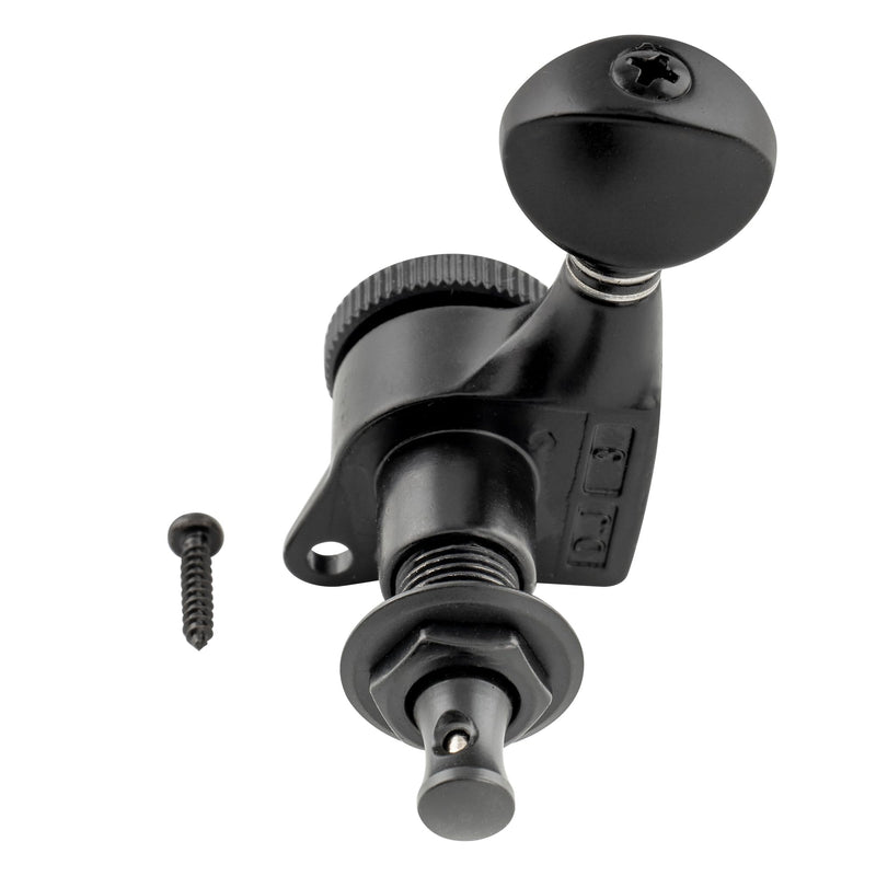 Musiclily Pro 6-in-line 18:1 Ratio Full Sealed Locking Machine Heads Tuners Tuning Pegs Keys with Vintage Oval Button 45 Degree Screw for Strat Tele Style Electric Guitar, Black