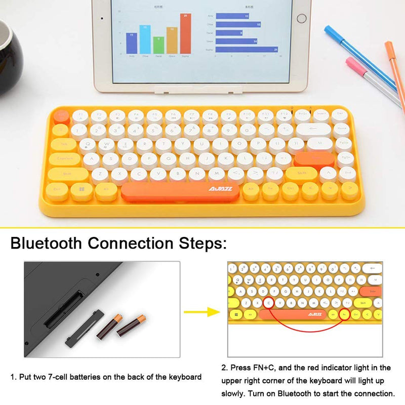 FELiCON Wireless Bluetooth Keyboard Mini Portable 84-Key Keyboard Compatible with Android, Windows, PC, Tablet-Dark, Perfer for Home and Office Keyboards Yellow