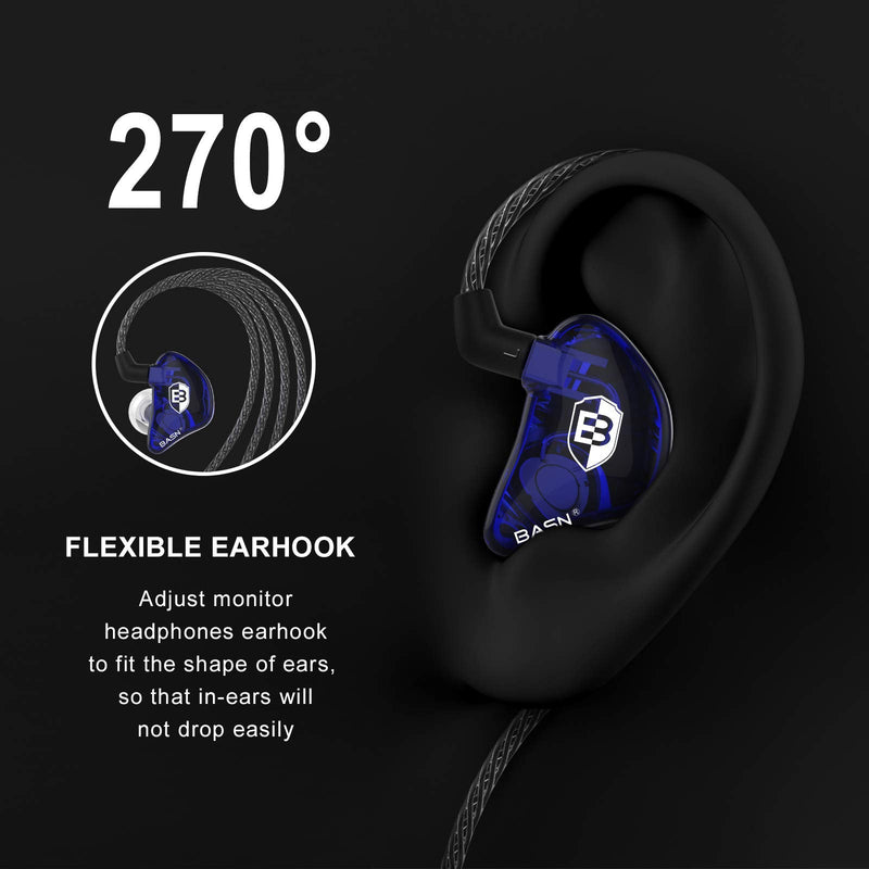 BASN Bsinger PRO in-Ear Monitors Hybrid Dynamic Dual Drivers Two Detachable MMCX Cables Musicians in-Ear Earbuds Headphones (Blue) Blue