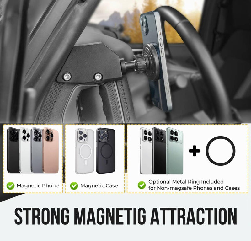Magnetic Car Phone Mount for 2021–2025 Ford Bronco Accessories, Grab Handle Mount Phone Holder, 360° Rotating Magnetic Car Phone Holder, Driver Side (Not for Bronco Sport) Magnetic Mount