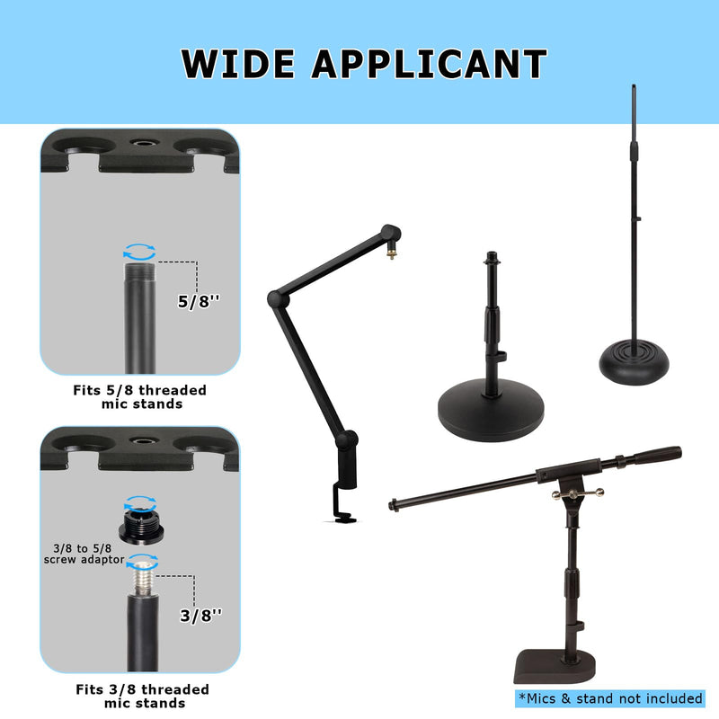 [AUSTRALIA] - Multi Mic Holder for Mic Stand, Multiple Microphone Organizer and Display for Wired and Wireless Mics, Hold Up to 4 Microphones, Aluminum, Black 