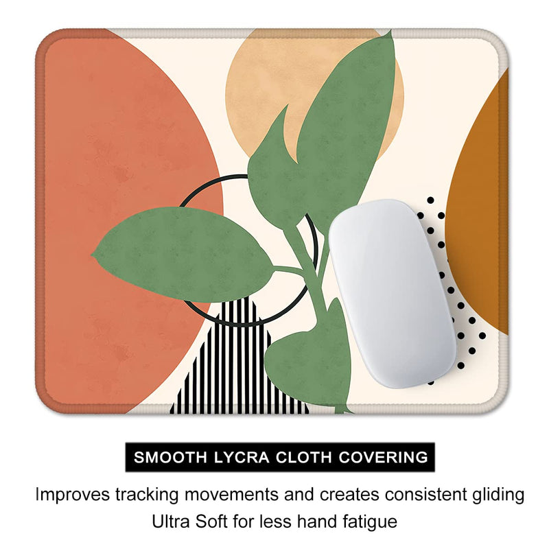 Auhoahsil Mouse Pad, Square Boho Anti-Slip Rubber Mousepad with Durable Stitched Edges for Gaming Work Office Laptop Computer Women Men Kids, Cute Custom Pattern, 12" x 9", Modern Abstract Art Leaves