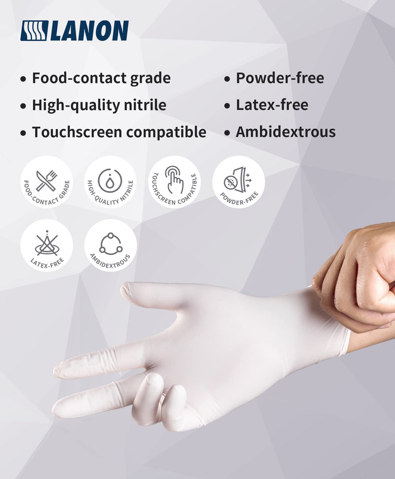 LANON Food Safe White Disposable Nitrile Gloves, Latex-Free, Powder-Free, Textured Fingertips, Cooking, Cleaning, Small Small (Pack of 100)