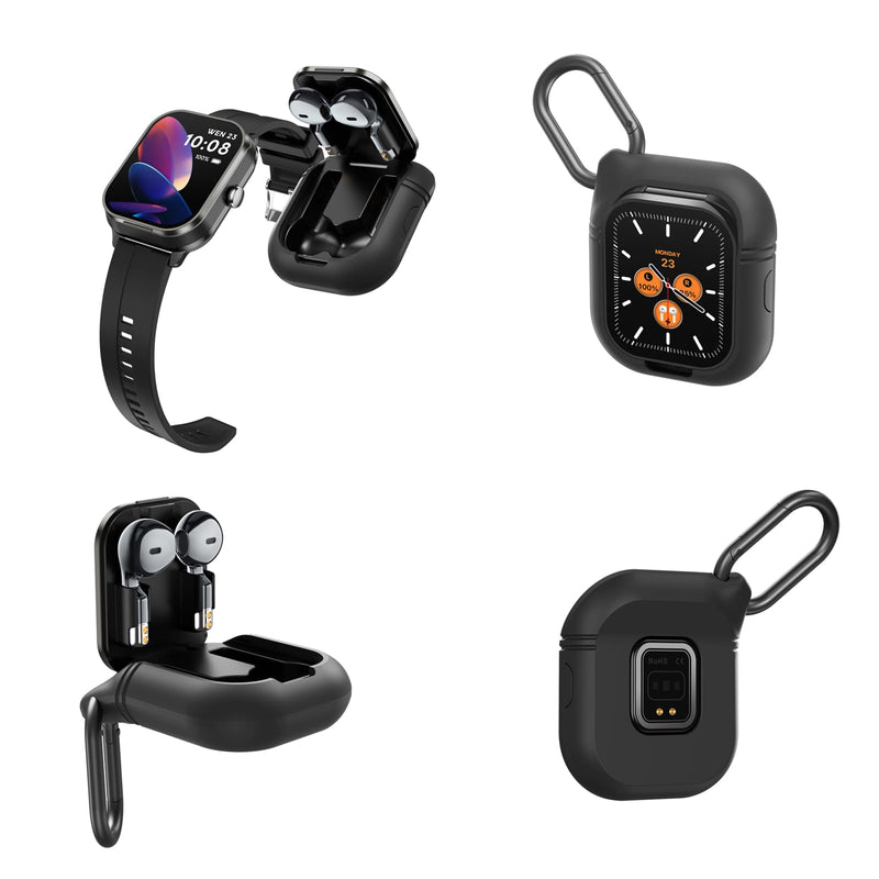 Tuanzi D8Pro 2.01" TFT Smartwatch with Earbuds Smart Watch TWS Wireless Bluetooth Headset Health Monitor Fitness Tracker Bluetooth Call Music Player (Black Silicone) Black Silicone