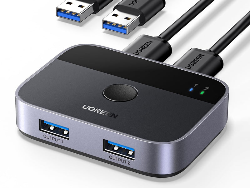 [AUSTRALIA] - UGREEN USB 3.0 Switch 2 in 2 Out, USB Switcher 2 Computers Sharing Keyboard and Mouse Printer Scanner Webcam, Printer Splitter for 2 Computers, 2 Port USB Selector Switch with 2 USB3.0 Cables 