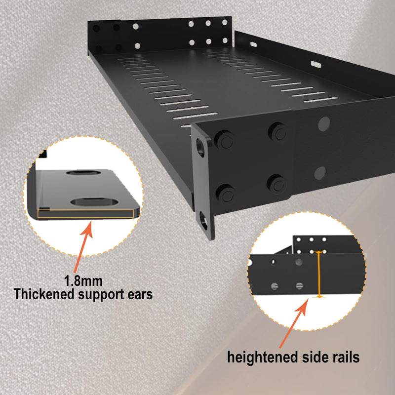 1U Server Rack Shelf Universal Vented Rack Mount Tray 12" D | Heavy-Duty 12" Deep Rack Shelf for 19 inches Network Rack & Cabinet, Weight Capacity 44 lbs /20 kgs ( 12 inch deep N)