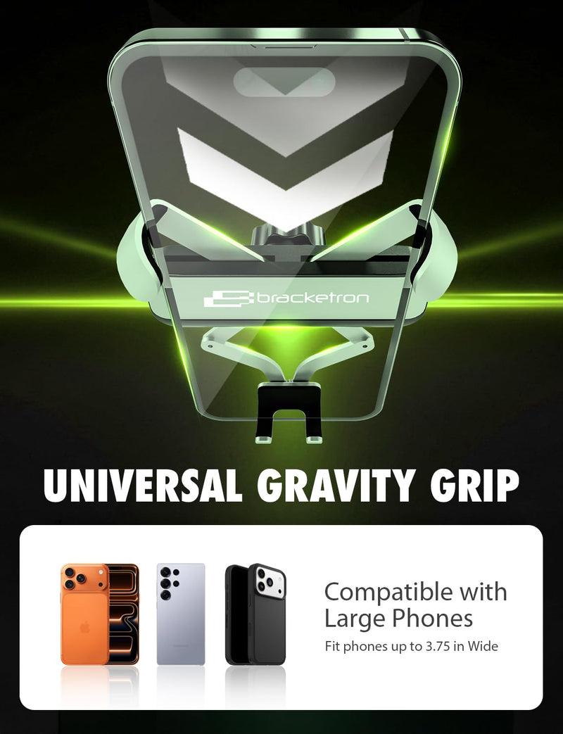 Bracketron AutoGrip Low Profile Car Phone Holder with TemperBond Suction | One-handed automatic grip, low-profile clear-view arm, tool-free setup, fits most smartphones on dash or windshield.