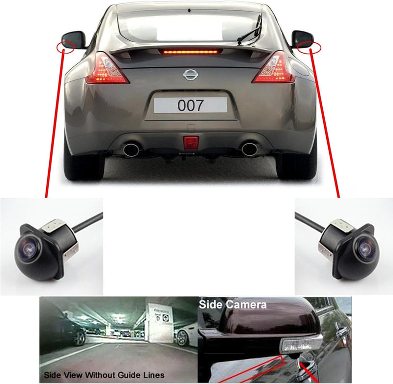 Pair Car Auto 20mm Hole Drilling Side View Camera Side Mirror Mount Reverse Mirrored Image with No Parking Assistance Lines Cam Safe Turning No Blind Spot for Car Monitor Stereo RCA - Pack of 2