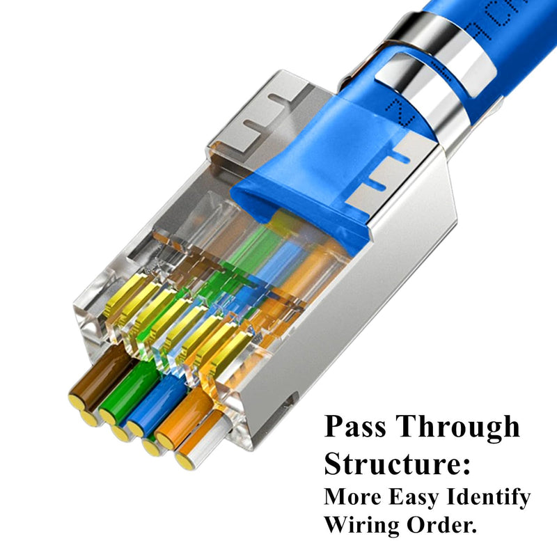 100-Pack Cat7 Cat6A Pass Through Shielded RJ45 Connectors | Modular Network RJ45 Plugs Ends for Cat7 Cat6A, 100PCS Strain Relief
