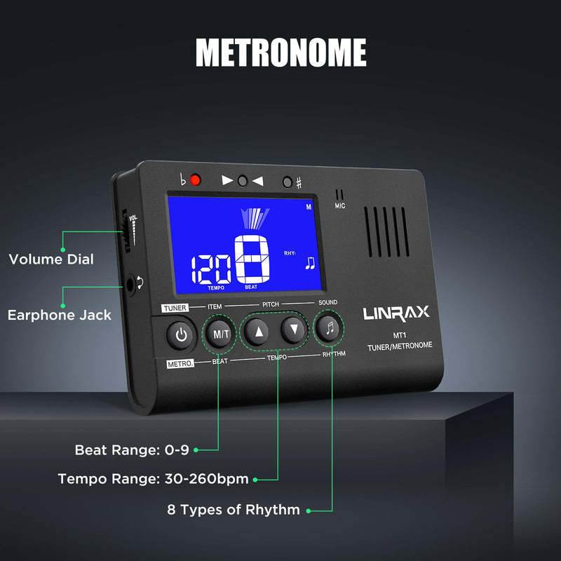 MT1 Metronome Tuner, 3 in 1 Digital Metronome Tuner Tone Generator for Guitar Bass Ukulele Violin Saxophone Trumpet Clarinet Flute, Precise Tempo and Beat, Chromatic Tuner for All Instruments MT1