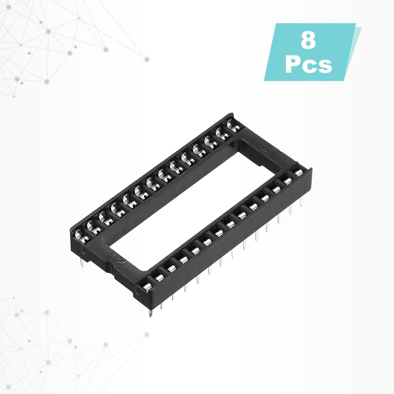 QUARKZMAN DIP IC Chip Socket Adapter 28 Pin IC Assortment Kit 2.54 mm / 0.1 Inch Pitch 15.24 mm Row Spacing for Breadboard Project, PCB Board Design Pack of 8
