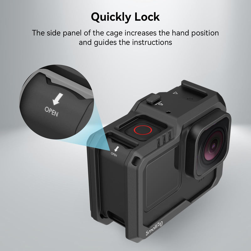 SmallRig Hero12 / Hero11 / Hero 10 / Hero 9 Black Cage for GoPro, with 2 Cold Shoe Mount for GoPro Light Mod and Common Microphone, Led Video Light - 3083C
