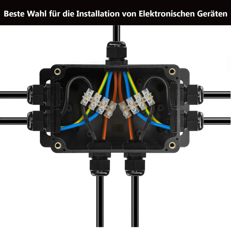 Celepoir Junction Box, Black, Waterproof IP65, Junction Box Waterproof with 8 Cable Glands, Small Junction Box with Fixed Ear, Wet Room Distribution Box for Electronics, 100 x 68 x 50 mm, Pack of 2