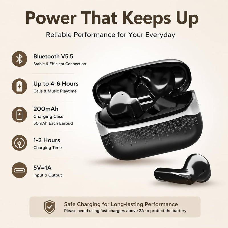 Wireless Earbuds Bluetooth 5.5, Flagship Edition with ENC Call Noise Reduction, HiFi Surround Sound, 13mm Speaker, Ultra Long Battery Life, Sweat Proof (Dark Black) Dark Black
