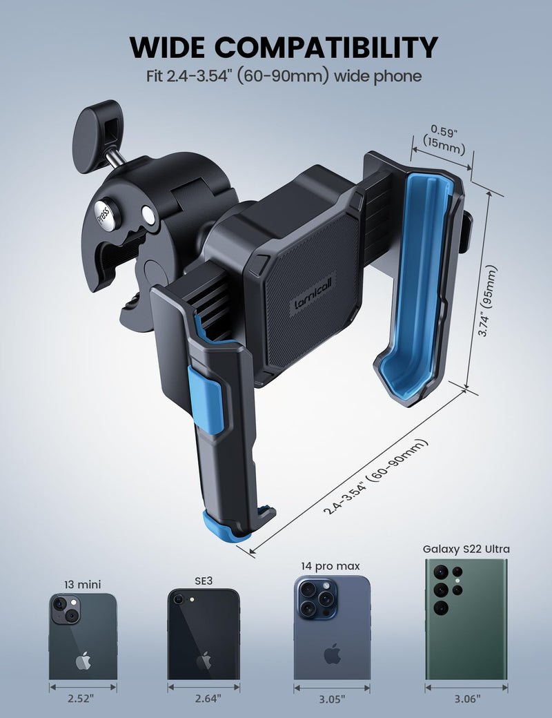 [AUSTRALIA] - Lamicall Motorcycle Phone Mount Holder - [Camera Friendly] [1s Lock] Bike Phone Holder Handlebar Clamp, Bicycle Scooter Phone Clip, for iPhone Air, 17, 16, 15 Pro Max, Galaxy S25, 4.7-7" Phones, Blue 