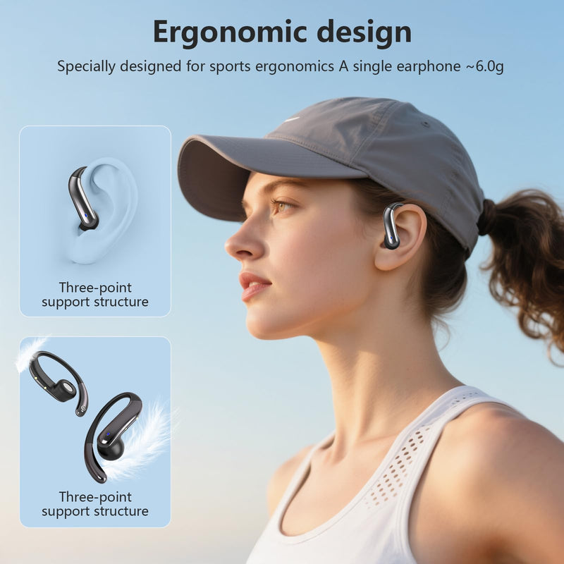 Open Ear Bone Conduction Headphones，Over Ear Earbuds with Ergonomic Earhook,Bluetooth Headphones 5.4 with Smart Digital Display,50H Playtime,IPX7 Waterproof,Design for Running Walking Black Black11