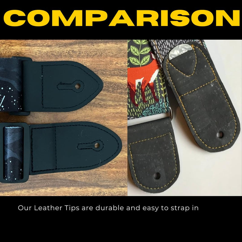 [AUSTRALIA] - Generic Midnight Mountain Star Guitar Strap, Polyester Webbing strap with Genuine Leather Ends., Black 