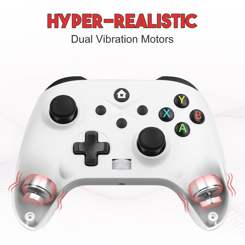 Dinosoo 2.4G Wireless Game Controller 2-Pack for Xbox One/Series X|S/PC | Hall Trigger, Dual Vibration & 3.5mm Audio white+red