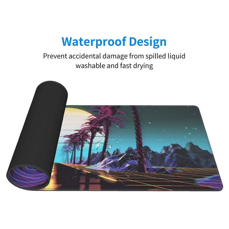 Retrowave Synthwave Large Gaming Mouse Pad XL Desk Mat Long Extended Mousepad Nonslip Rubber Base Stitched Edges Office Desktop Decor Mice Pads 31.5'' X 11.8''