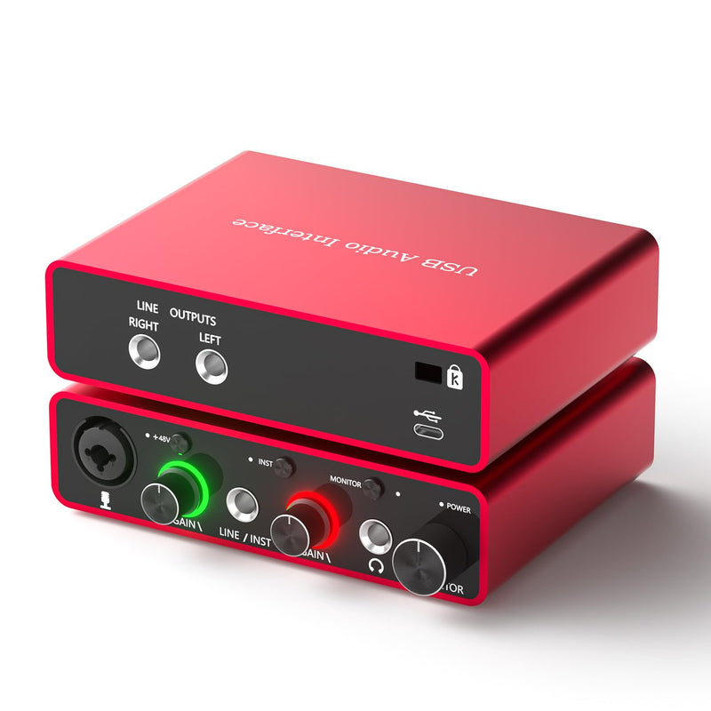 Solo USB Audio Interface for Recording Podcasts and Streaming,24-bit/192kHz,Plug and Play for Professional Recording,XLR Power Supply, Red Audio Interface,for PC and Mac,Noise-Free. Solo USB Audio Interface