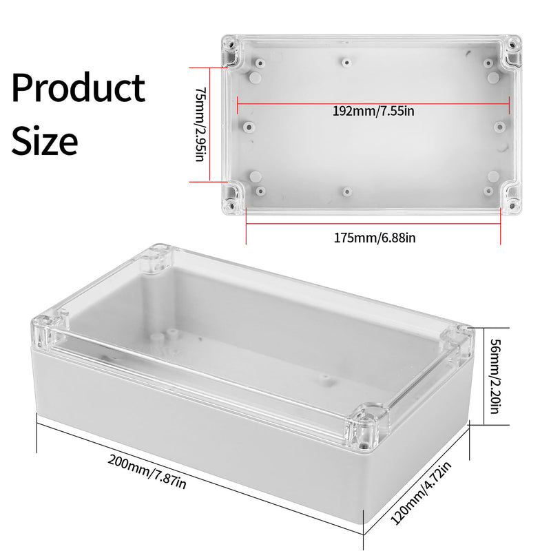 ABS Plastic Electronic Enclosure Box, Waterproof IP65 Empty Housing Plastic Housing with Clear Lid, Industrial Housing, Junction Box, Junction Box, Junction Box, Junction Box, Junction Box, 200 x 120 200*120*56