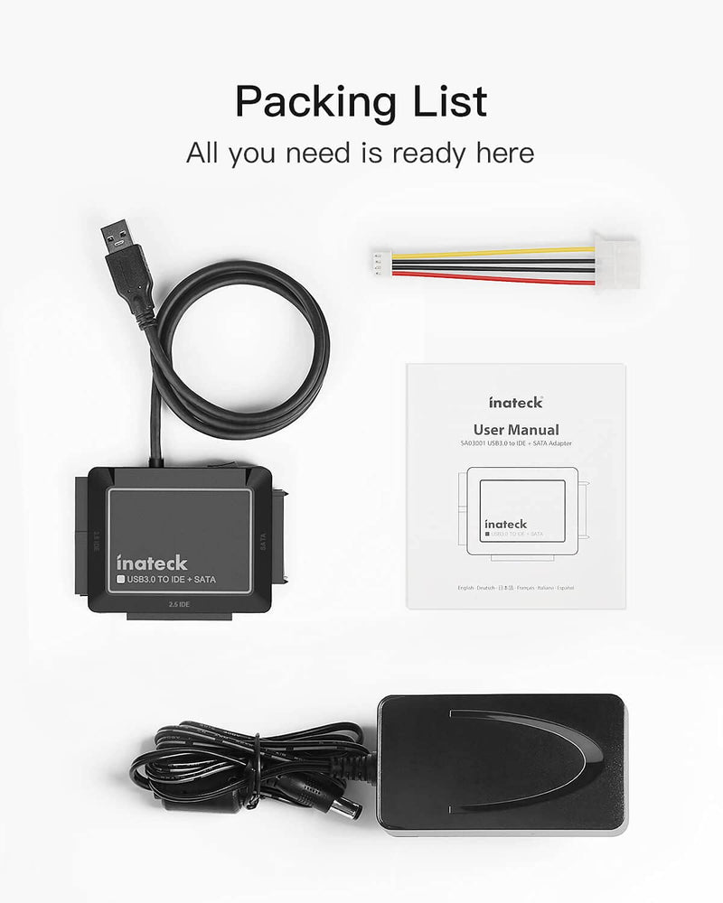 [AUSTRALIA] - Inateck USB 3.0 to IDE/SATA External Hard Drive Reader Applicable to 2.5"/3.5" HDD/SSD, with 12V/2A Power Supply, SA03001 