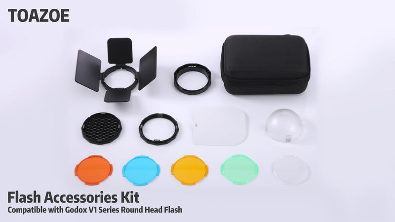 TR-09 Magnetic Flash Accessories Kit for Godox V1/V1 Mid/V100/AD100/AD200 Round Head Speedlite Flashes, Flash Diffuser Kit Includes Dome Diffuser, Diffuser Panel, Barndoor, Honeycomb Grid TR-09