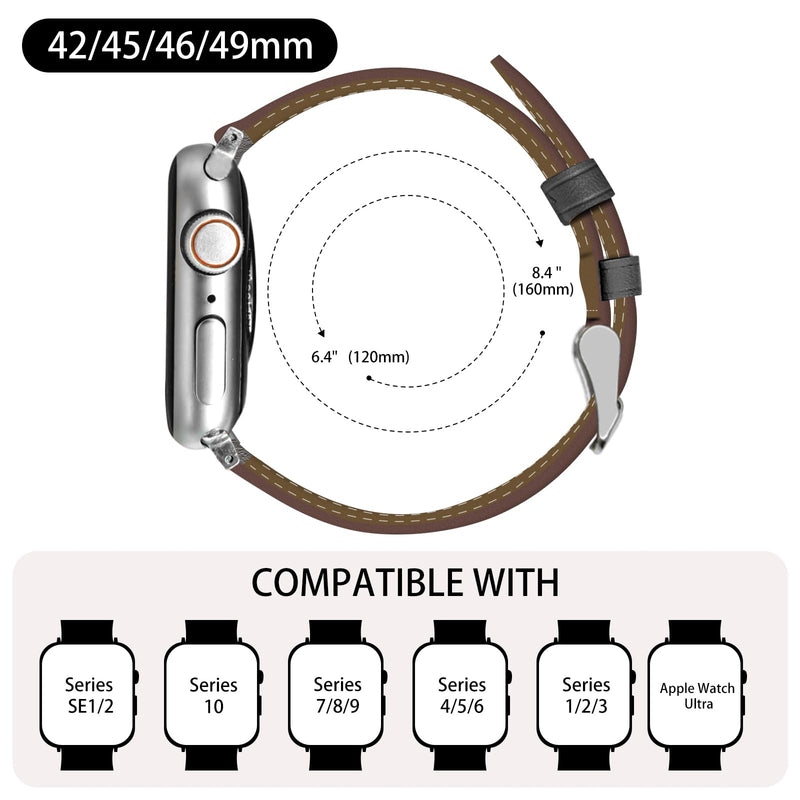 Premium Italy Leather Bands Compatible with Apple Watch Band 40/38/41/42/44/45/46/49mm, Soft Leather Watch Replacement Band for Watch Series Ultra SE 10 9 8 7 6 5 4 3 2 1 for Women Men(Pack Of 2)