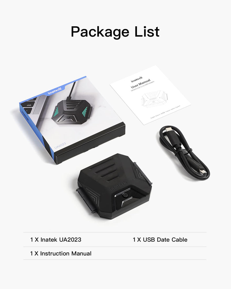 Inateck USB 3.2 Gen 2 to SATA Adapter, Disk Cloning in Software, Applicable for 2 x 2.5 Inch SSDs/HDDs