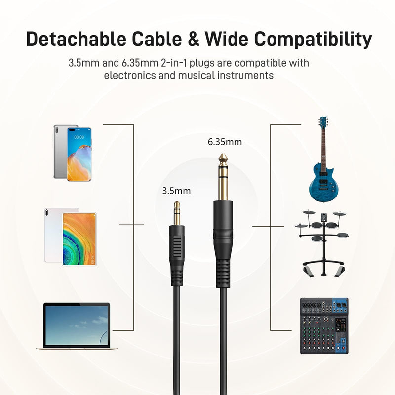 MAONO MH601 Wired Studio Headphone for Podcast Recording Stream DJ Mixing | Over Ear Headset with 50mm Drivers, Detachable 3.5mm/6.35mm Jack Cables for Audio Interface Mixer Microphone PC Monitoring MH601 Studio Headphones