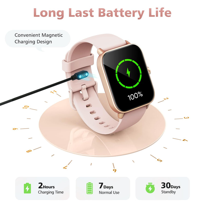 Smart Watches for Women, 1.85" Alexa Fitness Trackers with Call & SMS, Heart Rate, SpO2, Stress & Sleep Monitor, IP68 Waterproof Smartwatch for Android iPhone Samsung etc., 100+ Sports Modes, 2 Bands Blush Pink