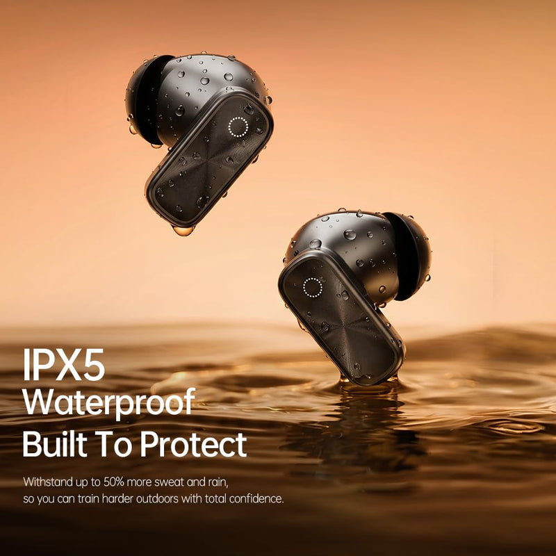 Earbuds Wireless Bluetooth with LCD Touchscreen 48H Battery Life | in-Ear Headphones Bluetooth 6.0, Time Display & 5 EQs, IPX5 Waterproof, Includes Lanyard (Black)