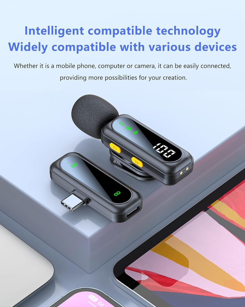 2 Pcs Wireless Lavalier Microphone for iPhone, Video Recording Clip-on Mics with Rotatable Clip&Denoise Recording,Ideal for Vlog Tiktok YouTube Podcast Content Creator, for iPad/Android/PC