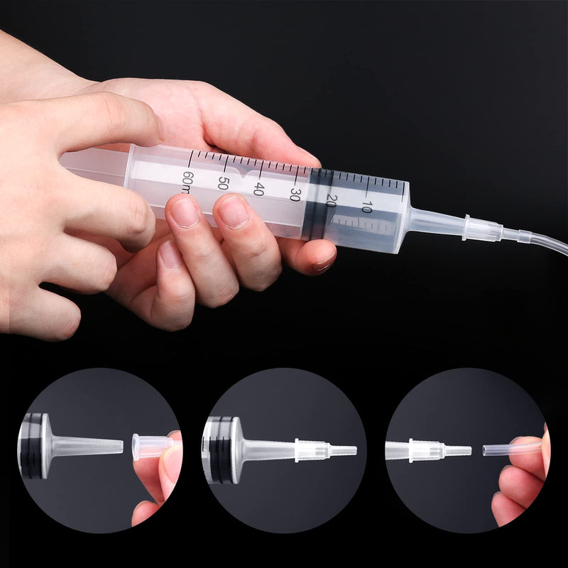 60 ml syringe with hose, 3 pieces reusable syringes 60 ml (50 ml) set, syringe without needle for scientific laboratories, garden irrigation, industry