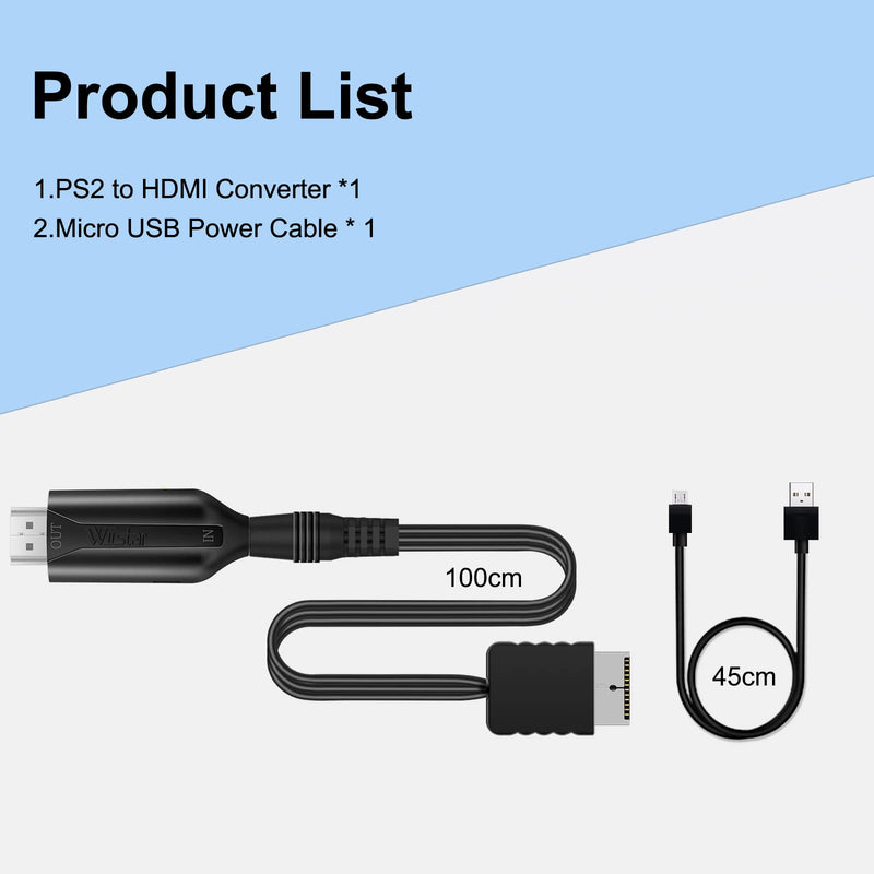 PS2 to HDMI Converter Adapter PS2 HDMI Cable 1m/3.2ft Video Converter for HDTV HDMI Monitor Supports All PS2 Display Modes