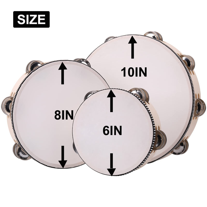 [AUSTRALIA] - 3Pack Double Row Tambourine for Adults 6 Inch 8 Inch 10 Inch Wooden Tambourines Hand Held Drum Bell Tambourine with Metal Jingles, Percussion Musical Instruments Hand Tambourine for Church, Party 6IN-8IN-10IN 