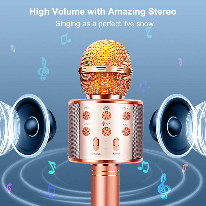 [AUSTRALIA] - Microphone for Kids Voice Change Karaoke Microphone Kids Girl Gifts Handheld Wireless Bluetooth Microphone Home Party Favor Mic Microphones Kids Christmas Birthday Gifts Rose Gold 